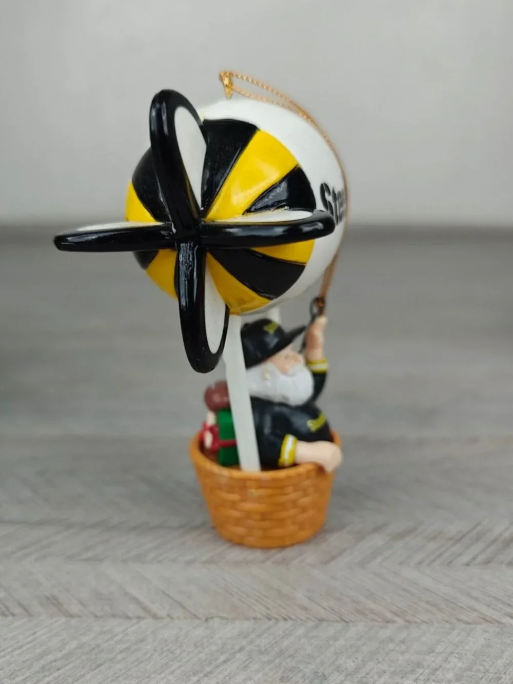Vintage Pittsburgh Steelers Santa Christmas Ornament Russ 1990s Black Gold Blimp